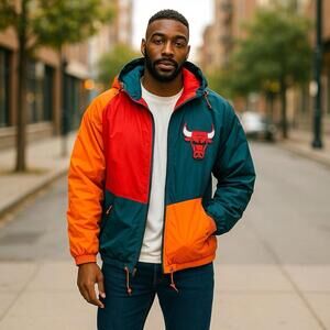 Sports Pro Chicago Bulls Men’s Small Colorblock Puffy Hooded Jacket NBA NWT Rare